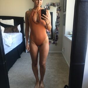 Tularosa Tan Halter One-Piece Swimsuit